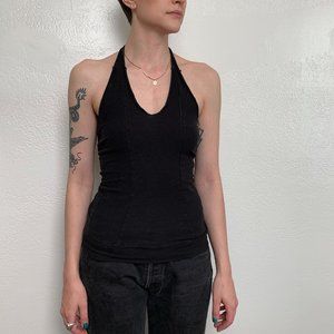 Harmonic Threads Black Halter Top Size Small